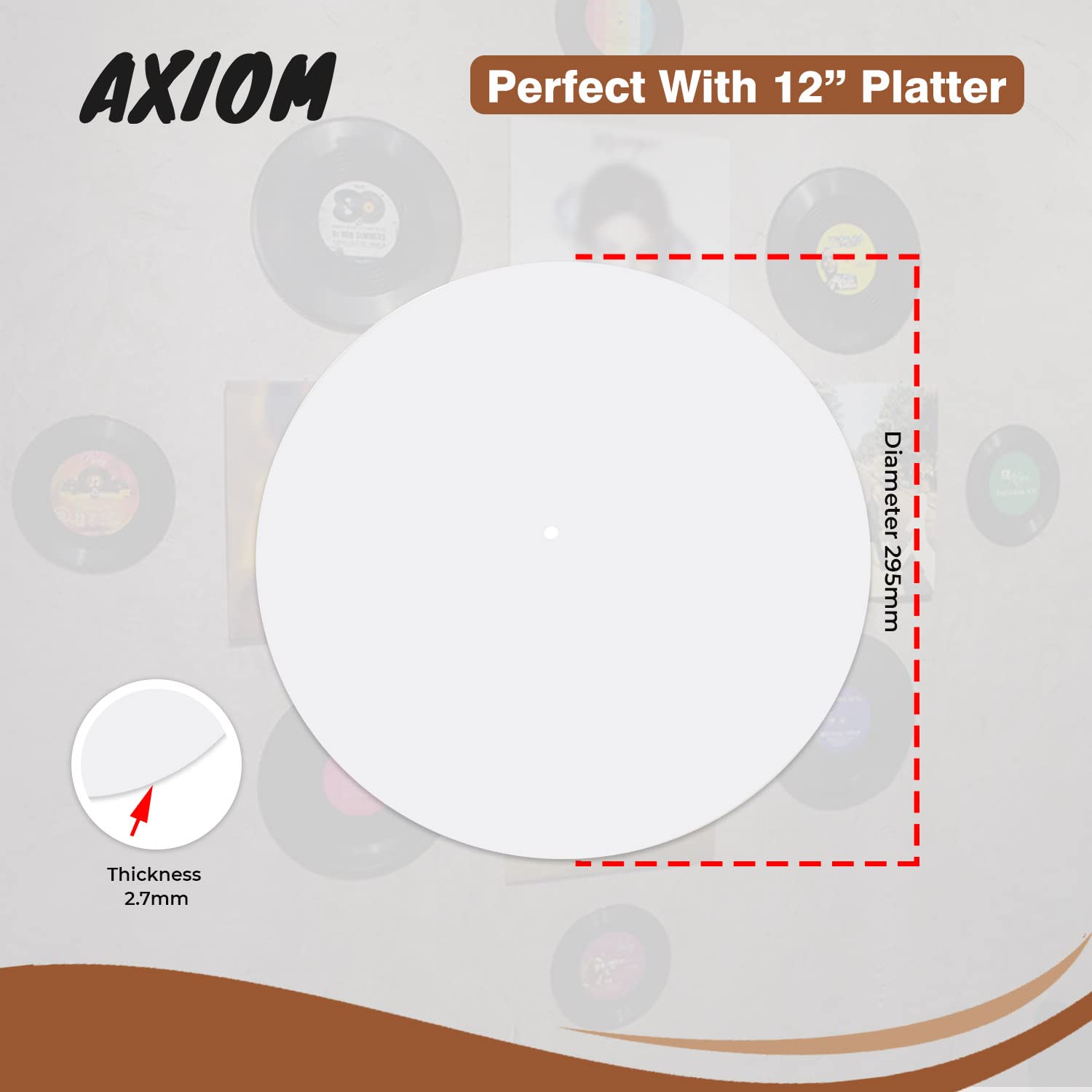 Axiom Acrylic Slipmat for Vinyl LP Turntables - 2.7mm Thick, Anti-static, White - Enhances Sound and Bass Quality